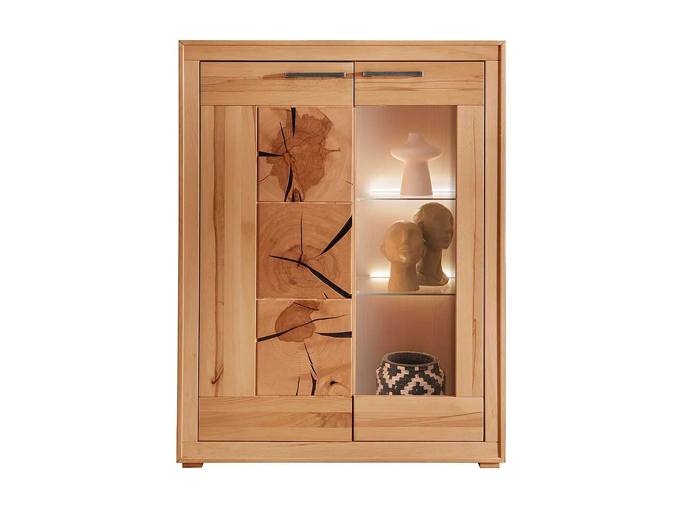 Wohnzimmer Vitrinenschrank massiv aus Kernbuche 135 cm hoch