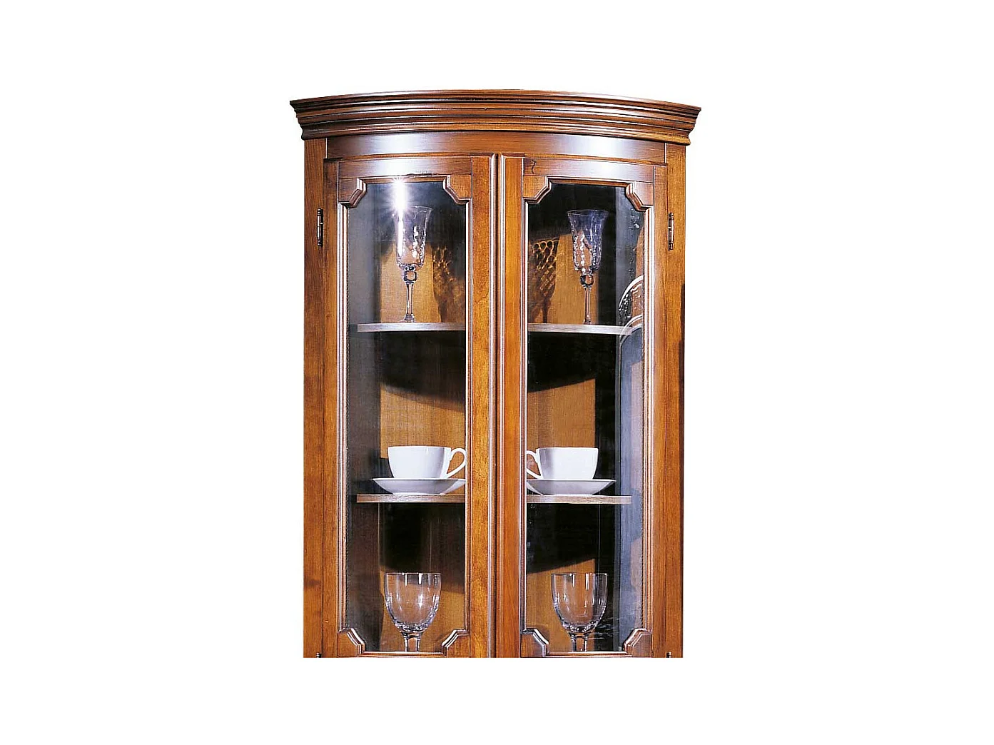 Eck-Vitrine Nussbaum Braun in italienischem Design 201 cm hoch