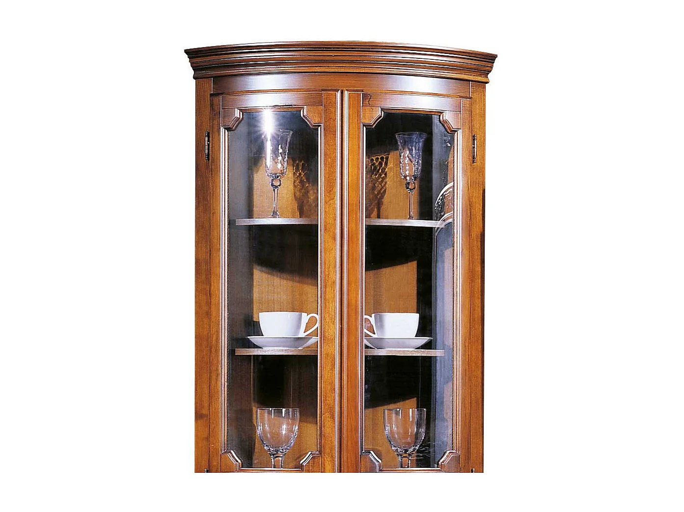 Eck-Vitrine Nussbaum Braun in italienischem Design 201 cm hoch