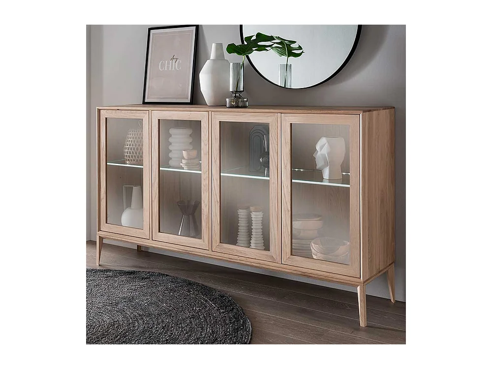 Sidebord Vitrine mit LED Beleuchtung Wildeiche Massivholz Bianco geölt