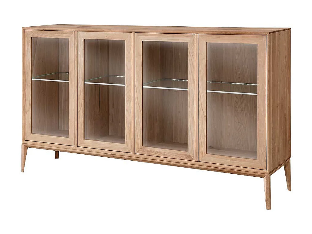 Sidebord Vitrine mit LED Beleuchtung Wildeiche Massivholz Bianco geölt