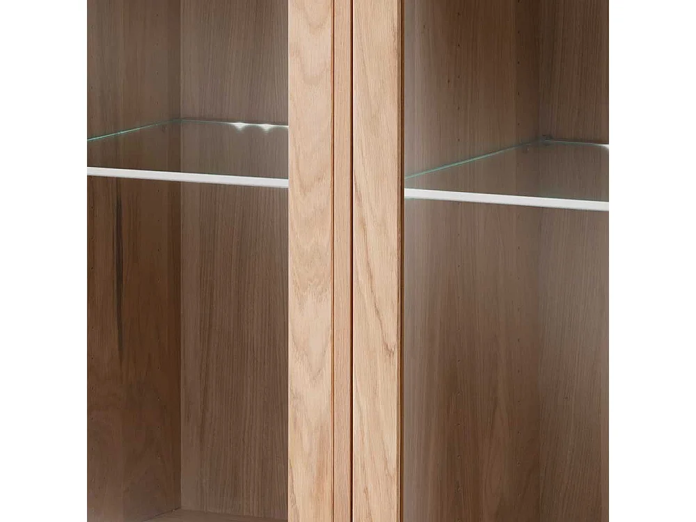 Sidebord Vitrine mit LED Beleuchtung Wildeiche Massivholz Bianco geölt