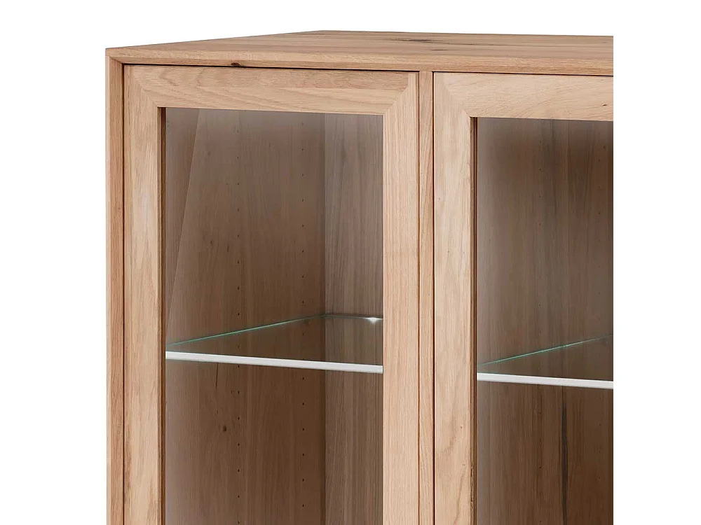 Sidebord Vitrine mit LED Beleuchtung Wildeiche Massivholz Bianco geölt