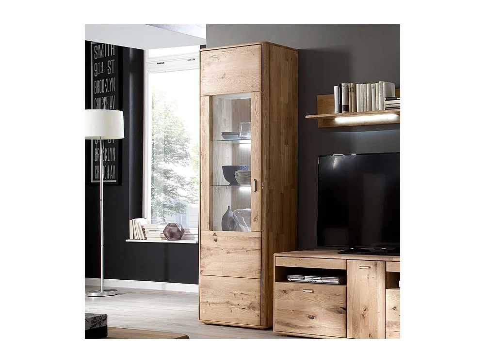 Vitrine massiv in Eiche Bianco 1-türig