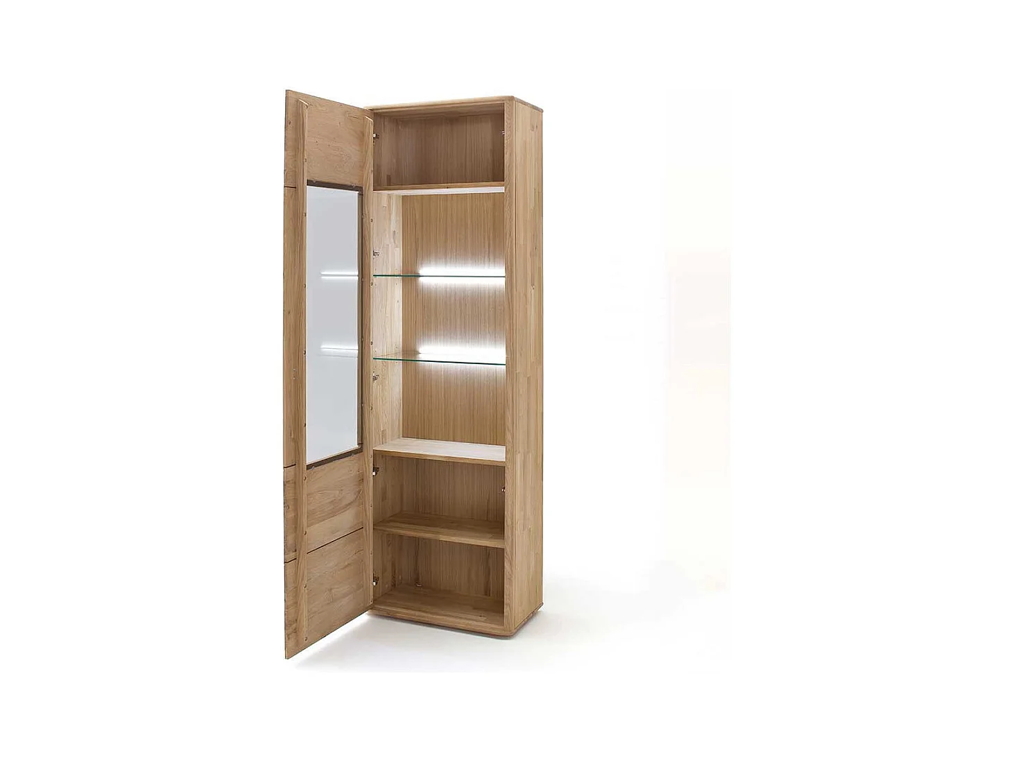 Vitrine massiv in Eiche Bianco 1-türig
