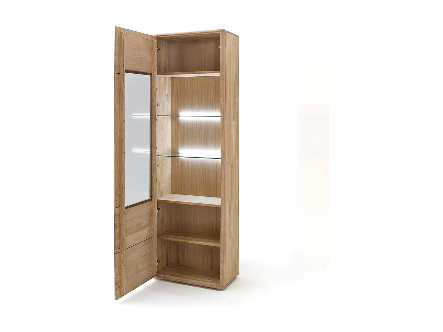 Vitrine massiv in Eiche Bianco 1-türig