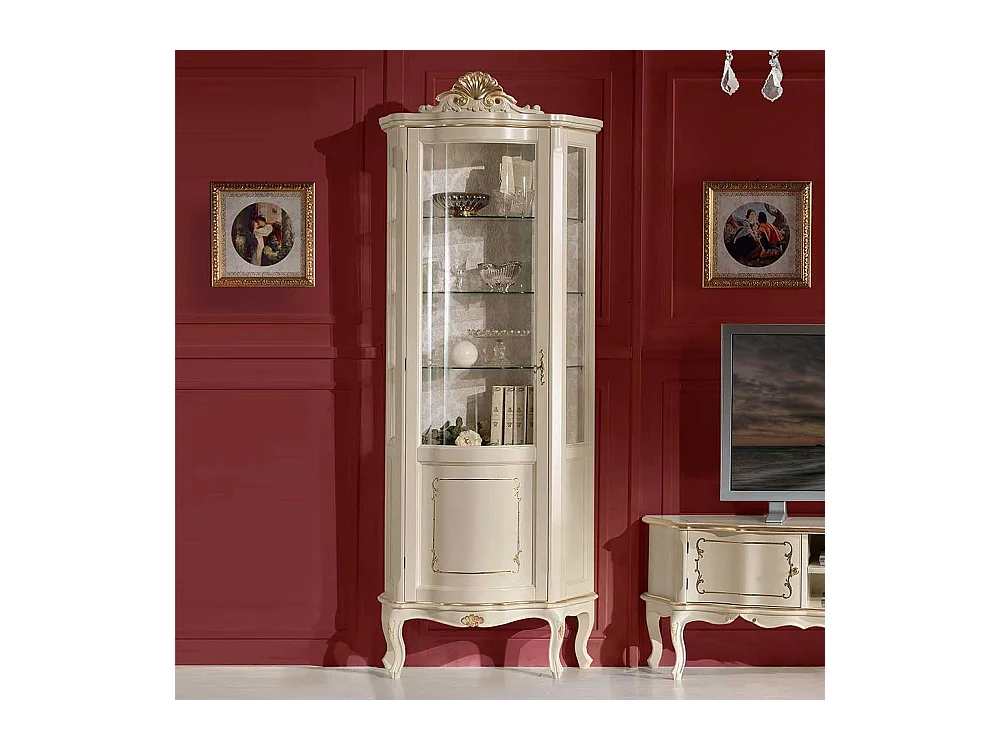 Barock Vitrine in Weiß und Goldfarben 80 cm breit