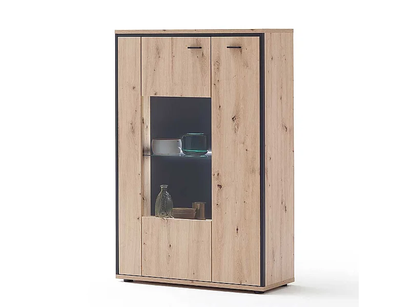 Vitrinenschrank in Eichefarben und Anthrazit modern