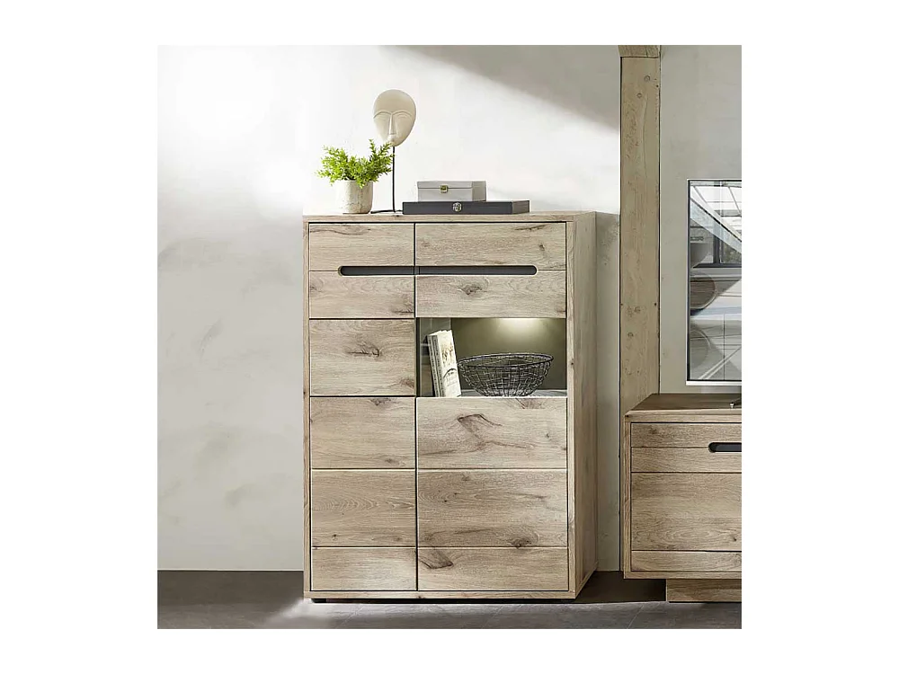 Esszimmer Highboard Vitrine in Wildeichefarben LED Beleuchtung