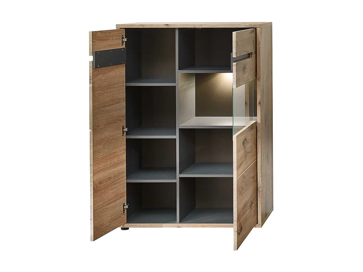 Esszimmer Highboard Vitrine in Wildeichefarben LED Beleuchtung