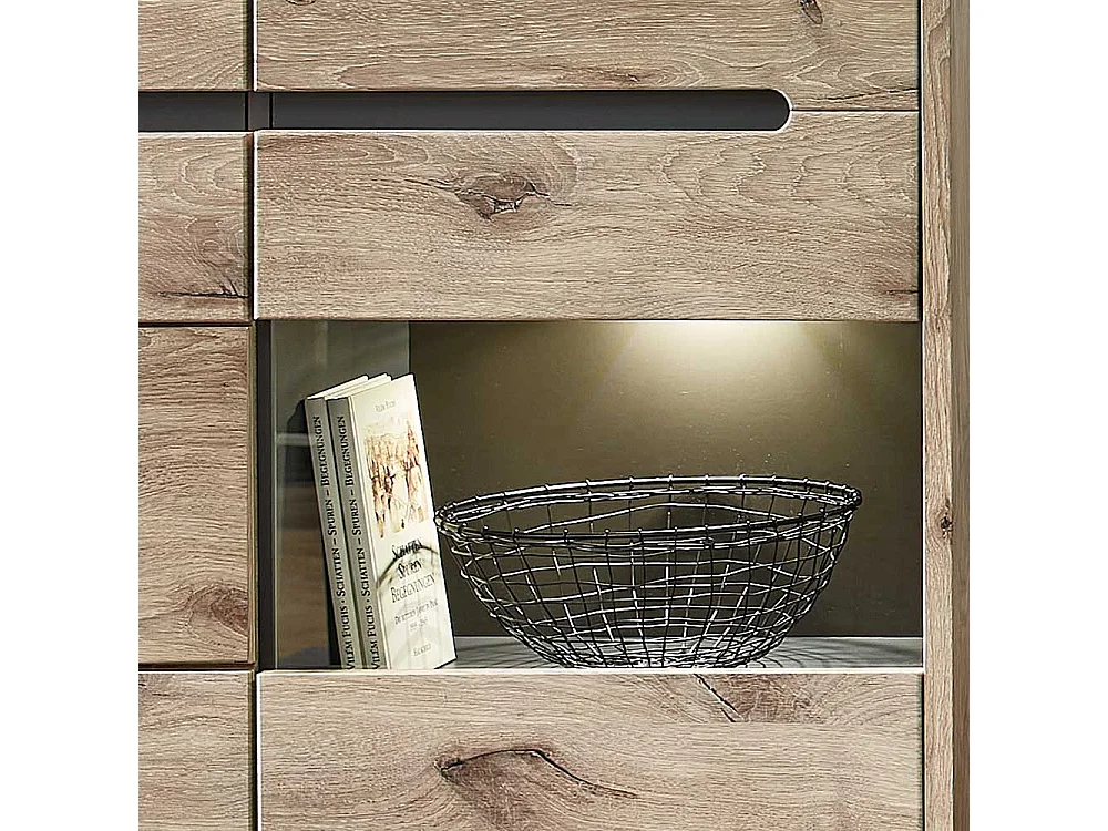 Esszimmer Highboard Vitrine in Wildeichefarben LED Beleuchtung