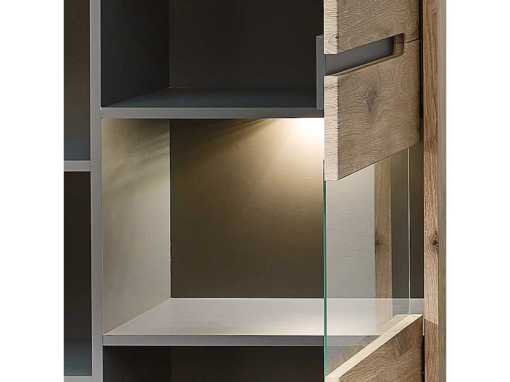 Esszimmer Highboard Vitrine in Wildeichefarben LED Beleuchtung
