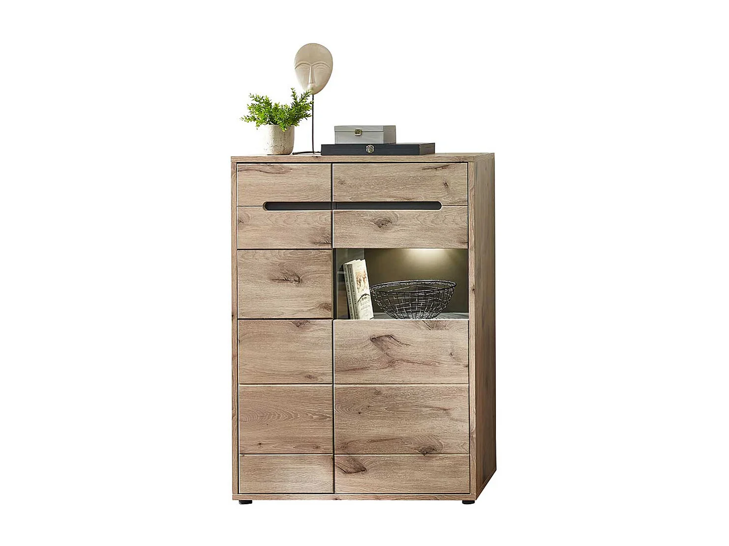 Esszimmer Highboard Vitrine in Wildeichefarben LED Beleuchtung