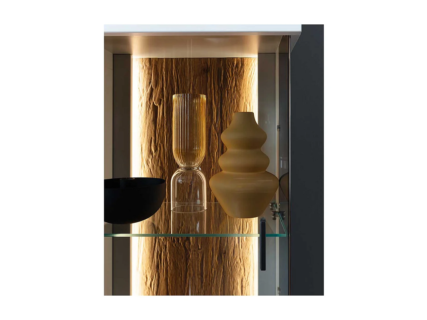 Schrank Vitrine modern 199 cm hoch lichtgrau melaminbeschichtet