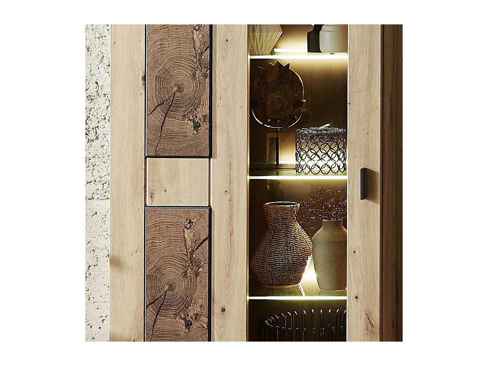 Schrank Vitrine in Wildeiche Hirnholz Optik 65 cm breit