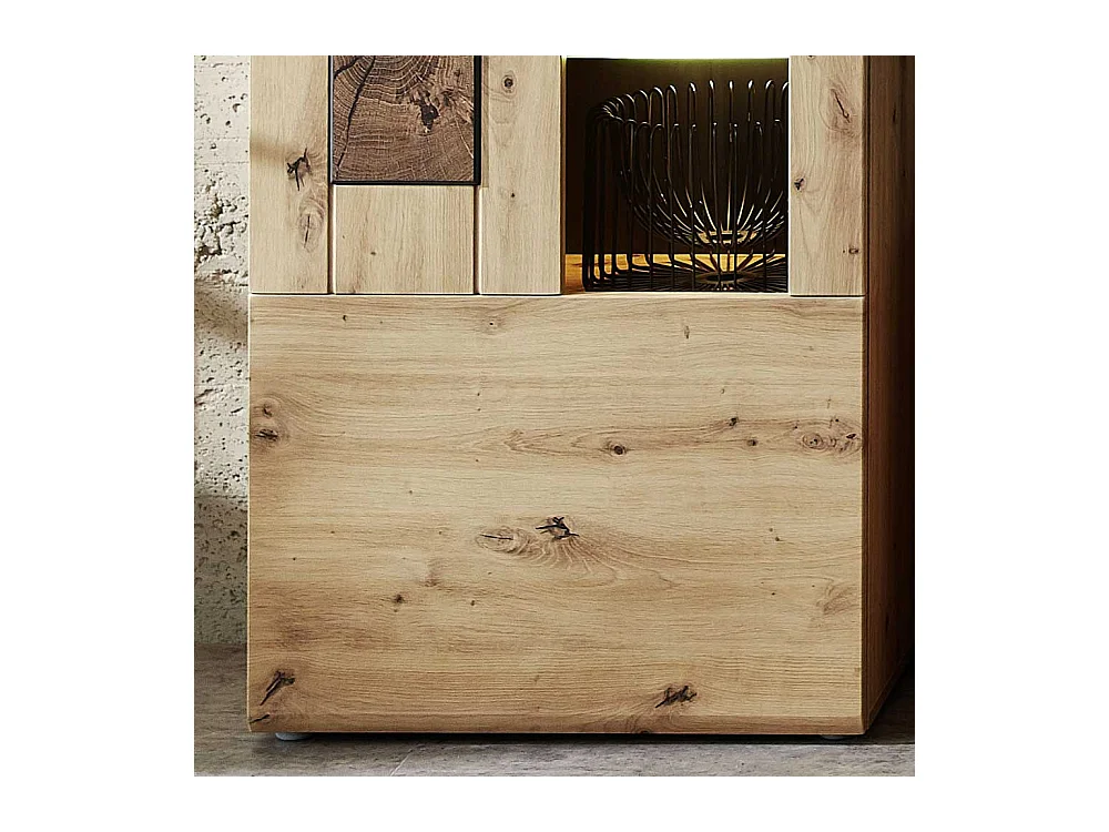 Schrank Vitrine in Wildeiche Hirnholz Optik 65 cm breit