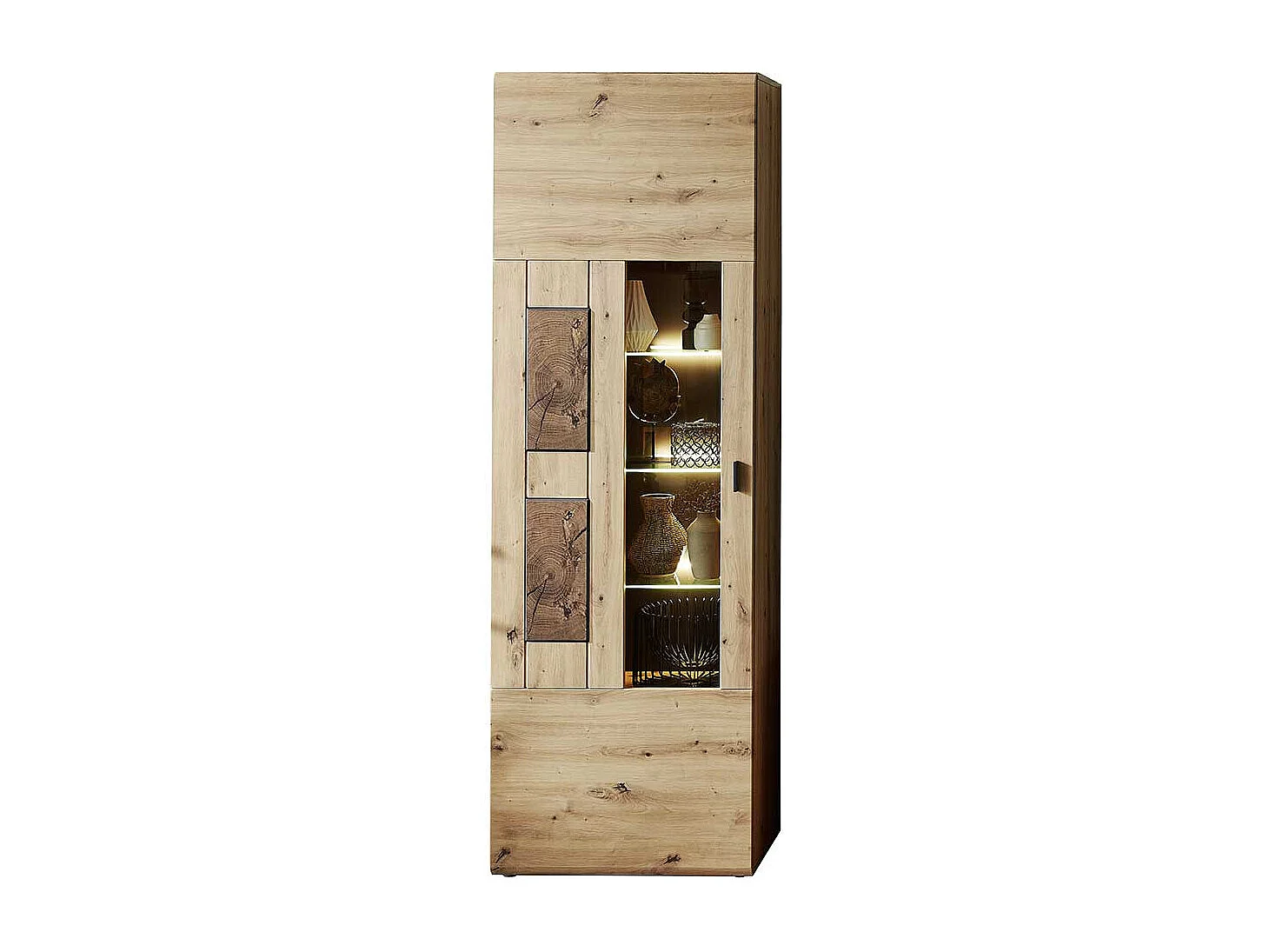 Schrank Vitrine in Wildeiche Hirnholz Optik 65 cm breit