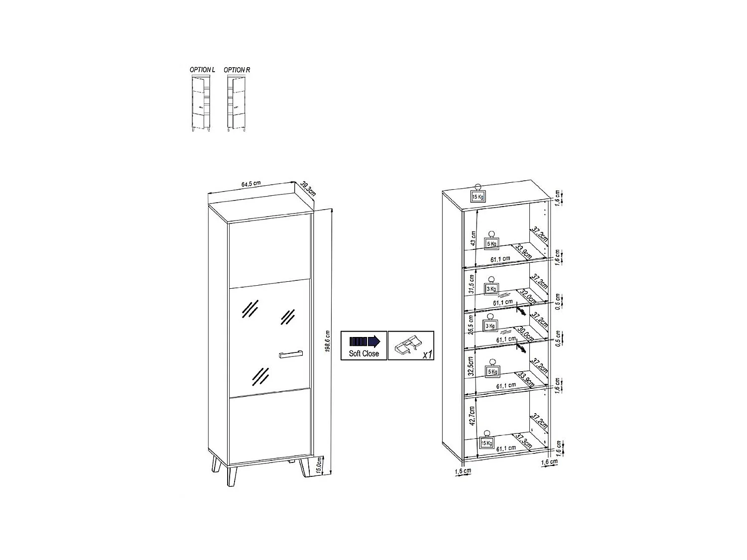 Schrank Vitrine in Wildeiche Holzoptik Schwarz