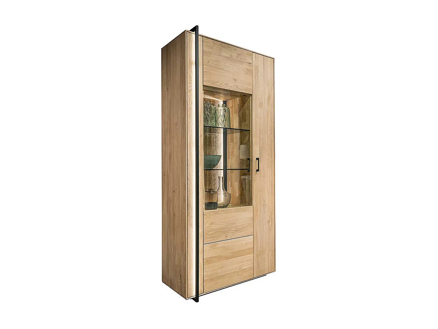XL Schrank Vitrine in Asteichefarben Massivholz und Glas