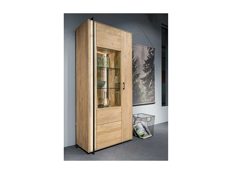 XL Schrank Vitrine in Asteichefarben Massivholz und Glas