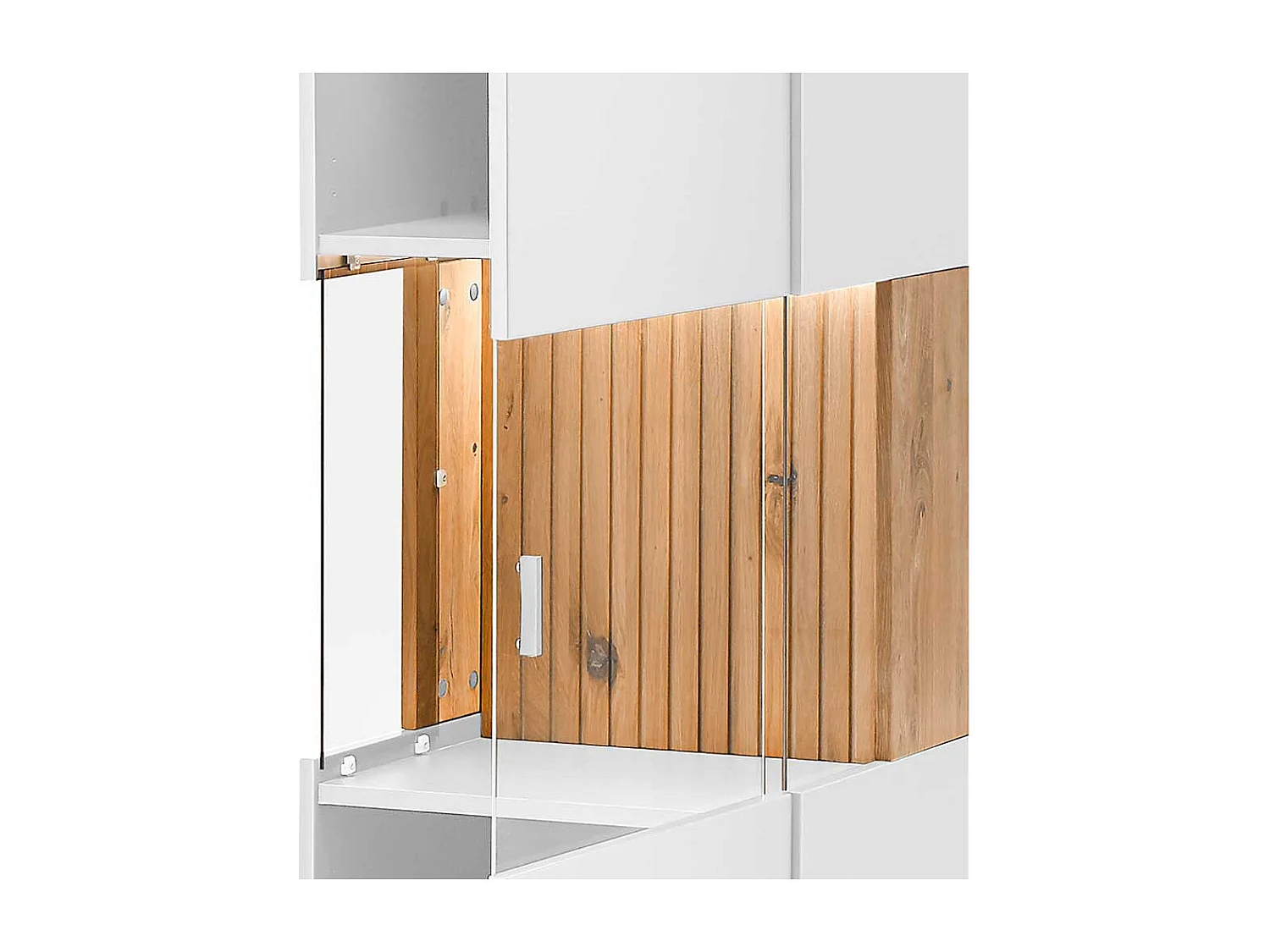 Wohnzimmer Schrank Vitrine in Eiche Bianco und Weiß 204 cm hoch