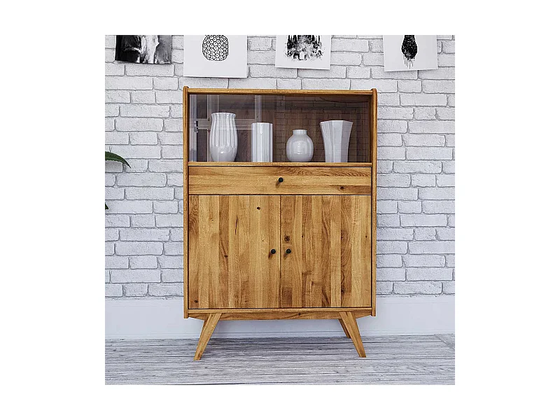 Vitrine aus Wildeiche Massivholz Retro Design