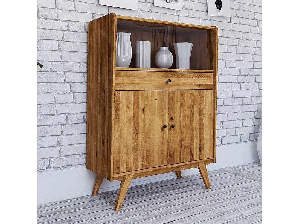 Vitrine aus Wildeiche Massivholz Retro Design