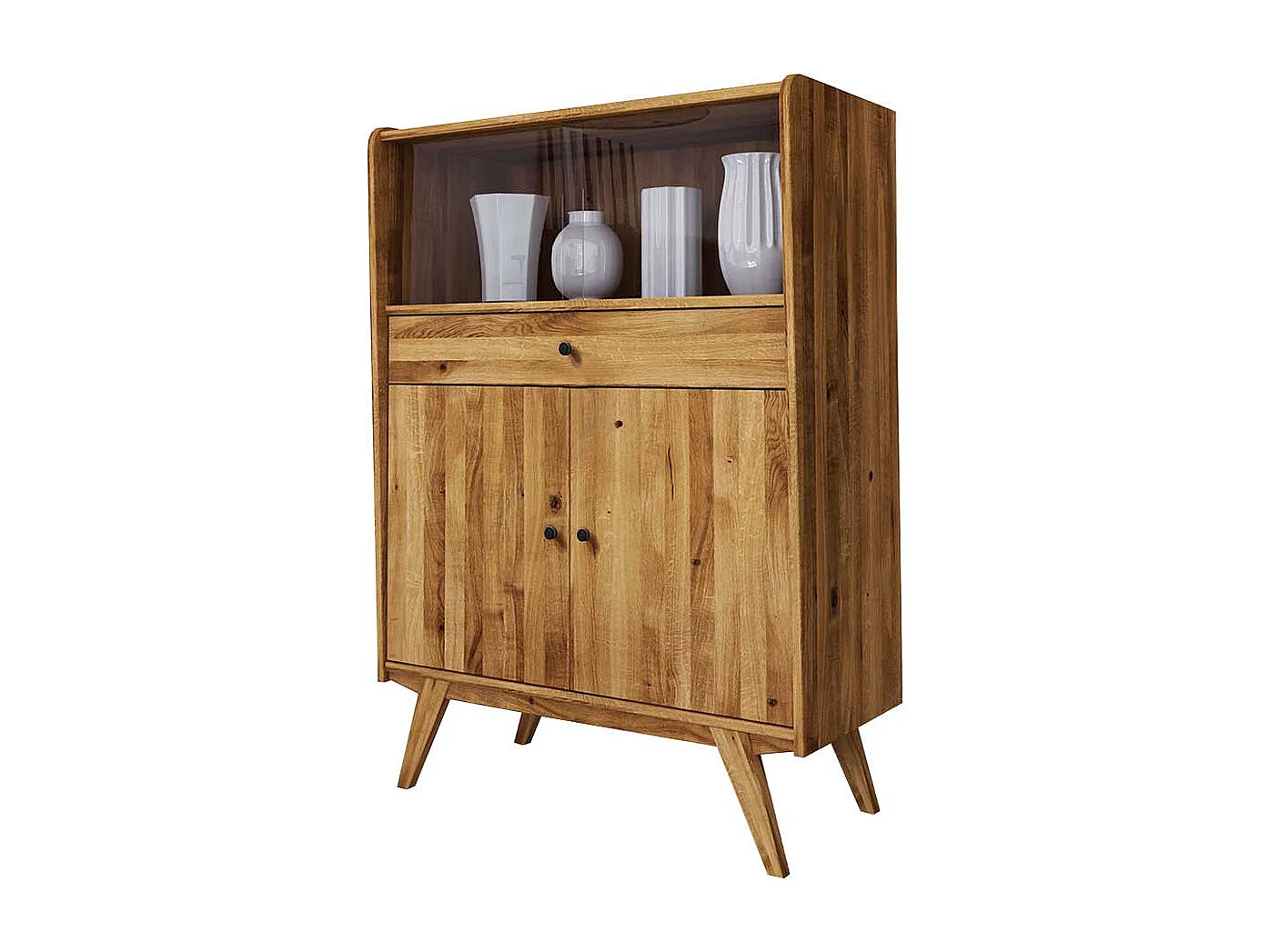 Vitrine aus Wildeiche Massivholz Retro Design