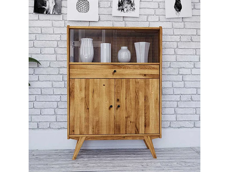 Vitrine aus Wildeiche Massivholz Retro Design
