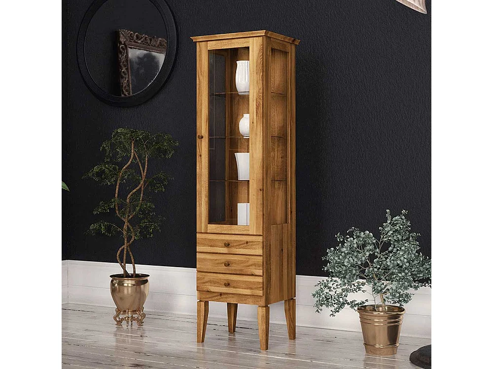 Vitrine aus Wildeiche Massivholz 50 cm breit