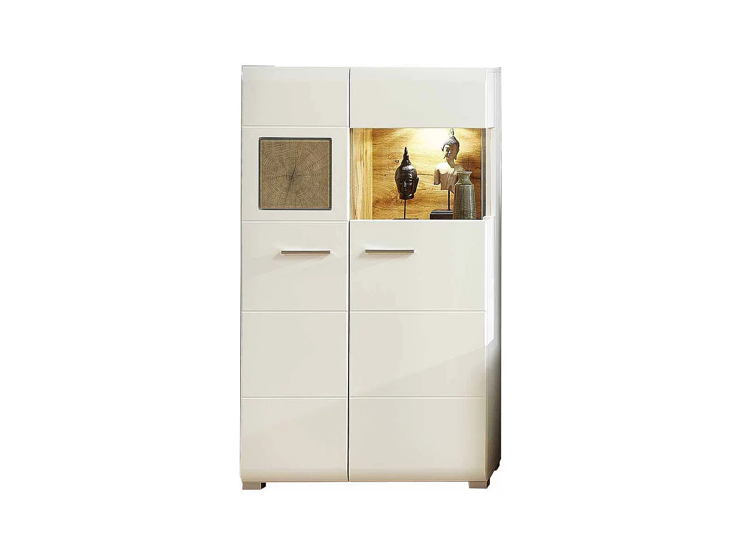 Highboard Vitrine in Weiß Holz Dekor LED Beleuchtung