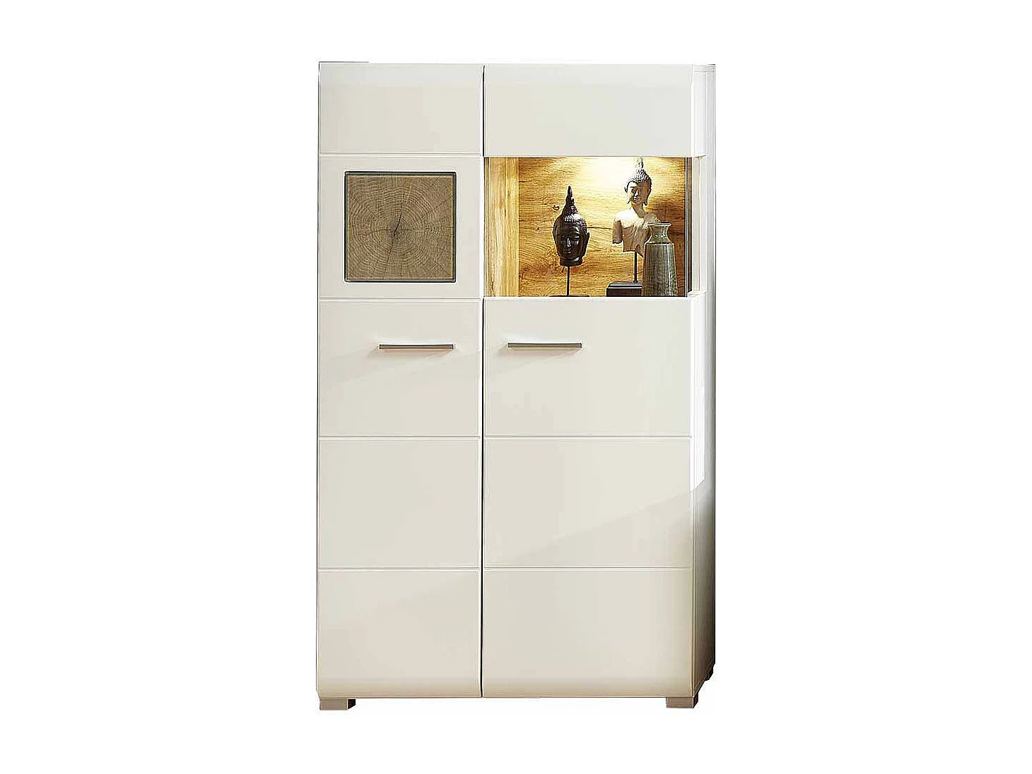 Highboard Vitrine in Weiß Holz Dekor LED Beleuchtung