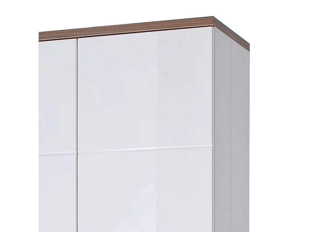 Design Vitrine in Weiß Hochglanz und Eiche Dekor 2-türig