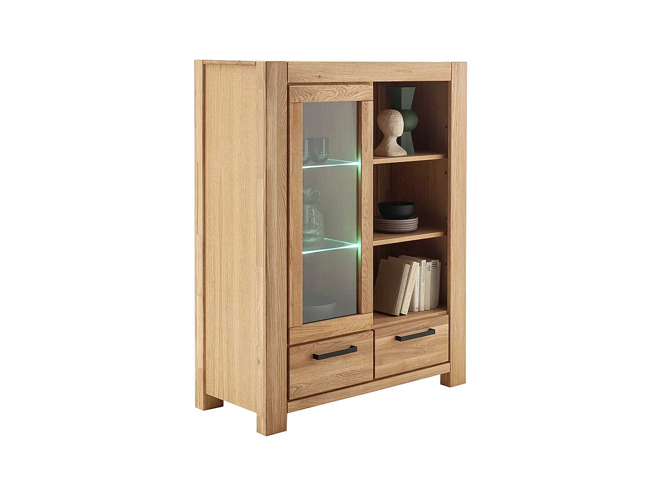 Vitrinenschrank Wohnzimmervitrine mit Glastür und zwei Schubladen