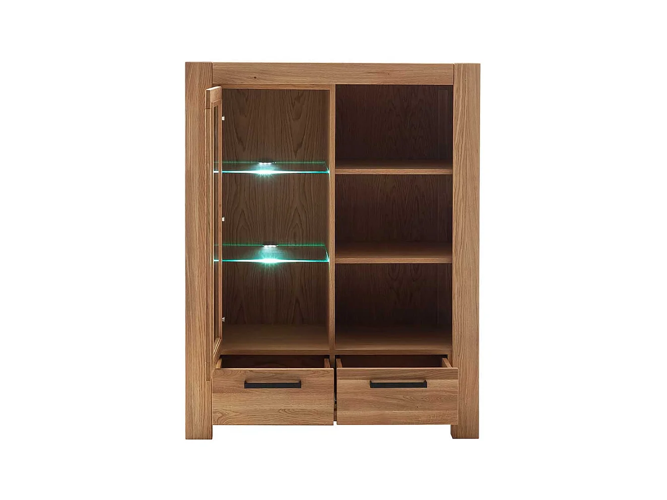 Vitrinenschrank Wohnzimmervitrine mit Glastür und zwei Schubladen