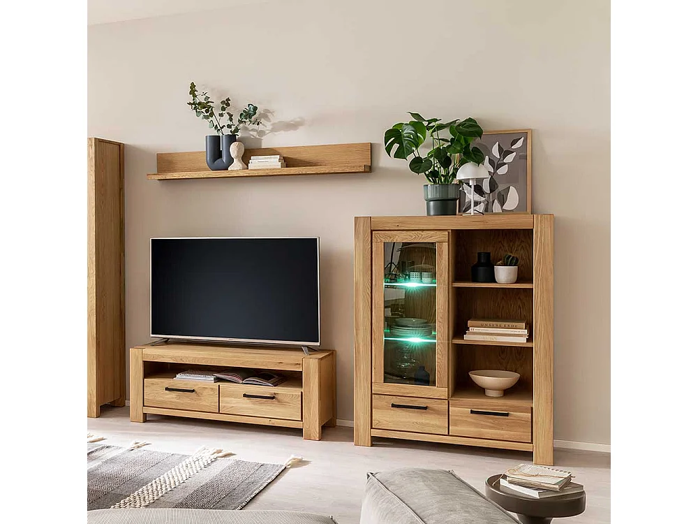 Vitrinenschrank Wohnzimmervitrine mit Glastür und zwei Schubladen