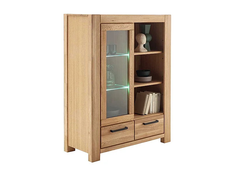 Vitrinenschrank Wohnzimmervitrine mit Glastür und zwei Schubladen