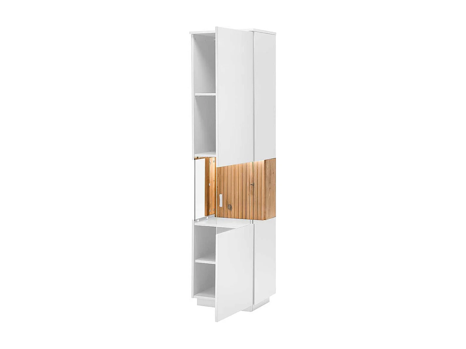 Wohnzimmer Schrank Vitrine in Eiche Bianco und Weiß 204 cm hoch