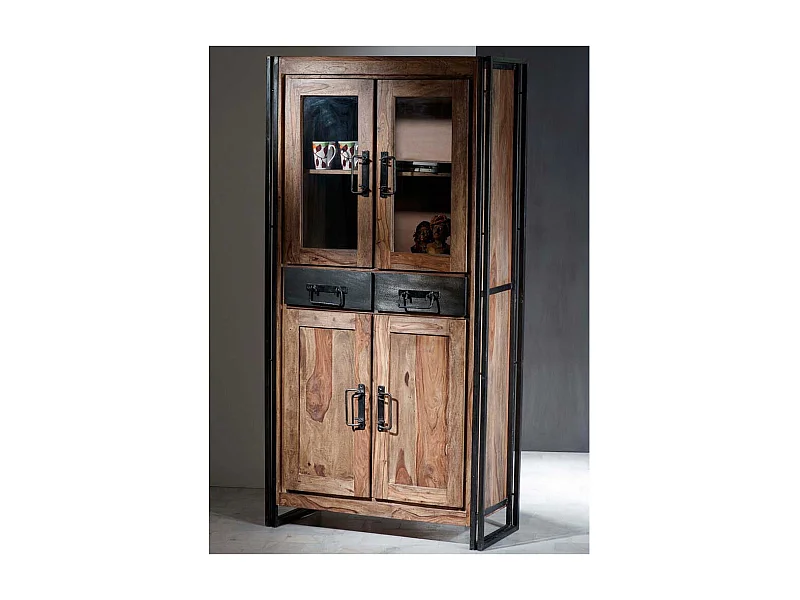 Vitrine aus Akazie Massivholz Used Look