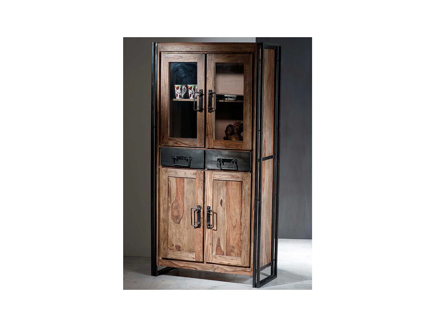 Vitrine aus Akazie Massivholz Used Look