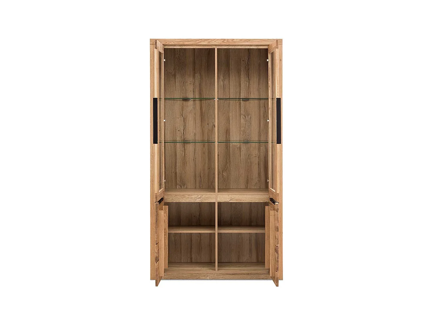 Wohnzimmer Vitrinenschrank in Eichefarben 2 Glastüren 2 Holztüren