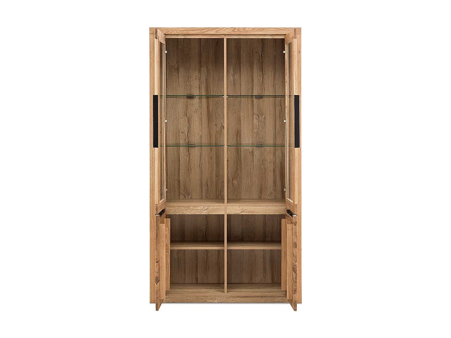 Wohnzimmer Vitrinenschrank in Eichefarben 2 Glastüren 2 Holztüren