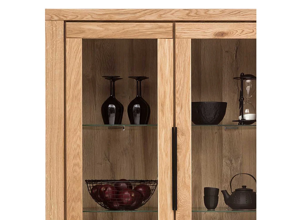 Wohnzimmer Vitrinenschrank in Eichefarben 2 Glastüren 2 Holztüren