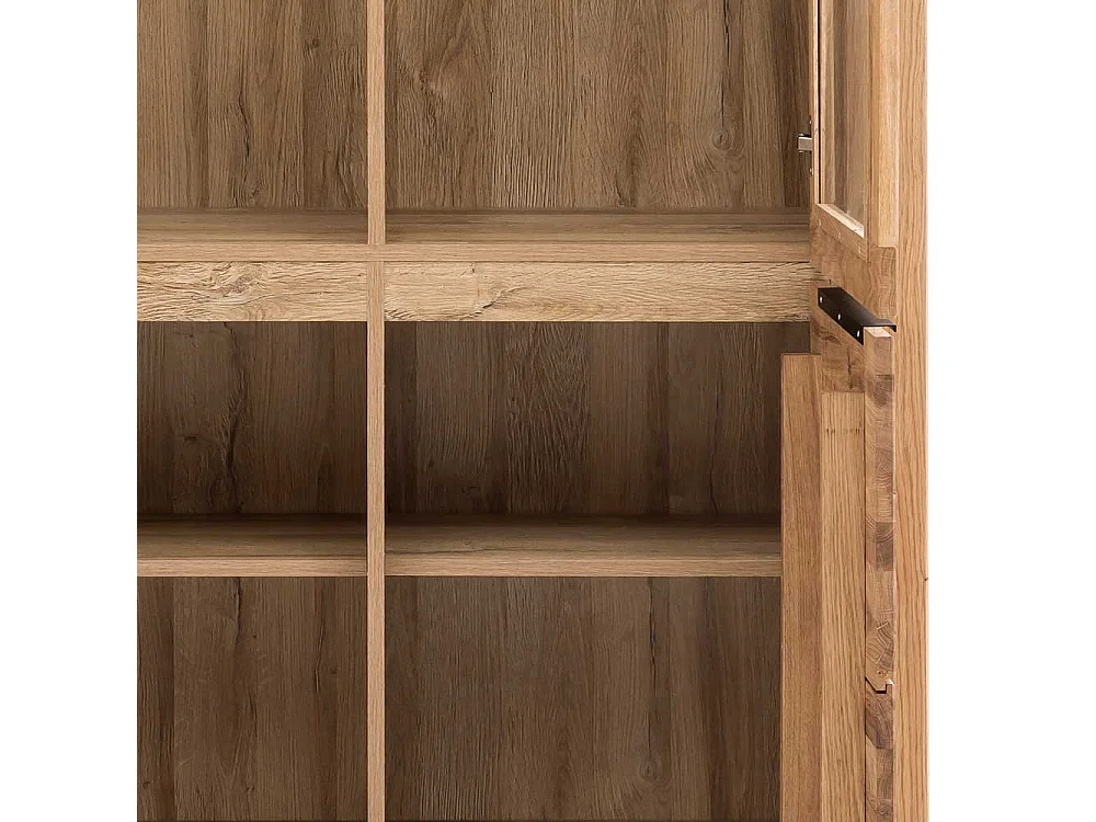 Wohnzimmer Vitrinenschrank in Eichefarben 2 Glastüren 2 Holztüren