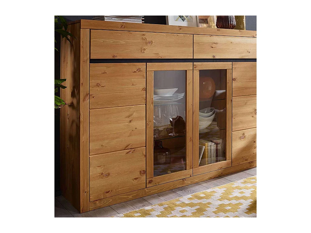 Wohnzimmer Highboard Vitrine in Eichefarben Kiefer Massivholz