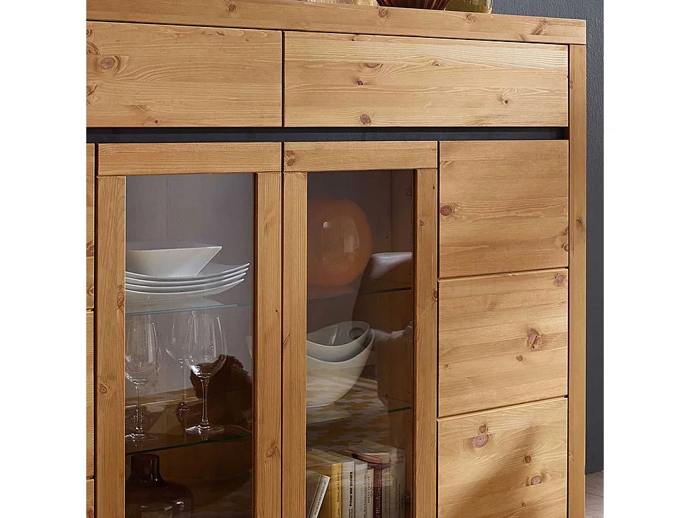 Wohnzimmer Highboard Vitrine in Eichefarben Kiefer Massivholz