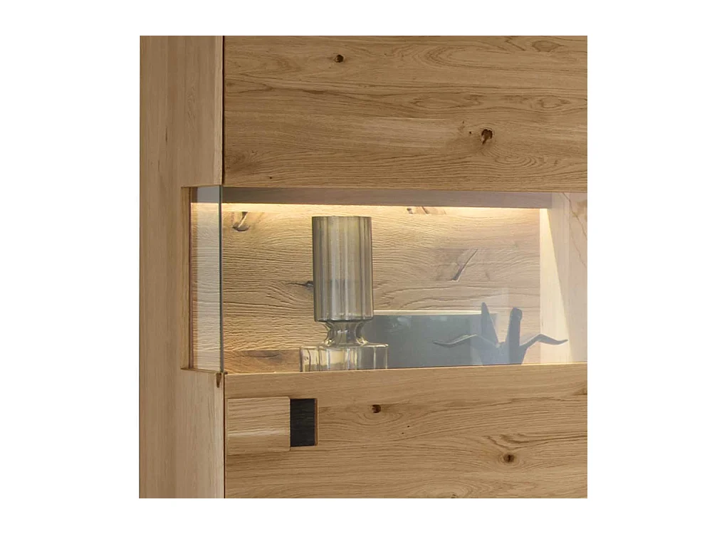 Massive Wohnzimmer Vitrine aus Wildeiche und Eiche LED Beleuchtung