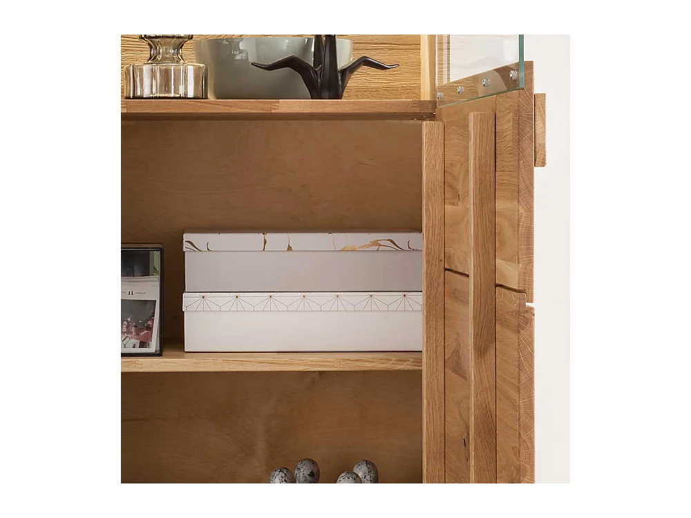 Massive Wohnzimmer Vitrine aus Wildeiche und Eiche LED Beleuchtung