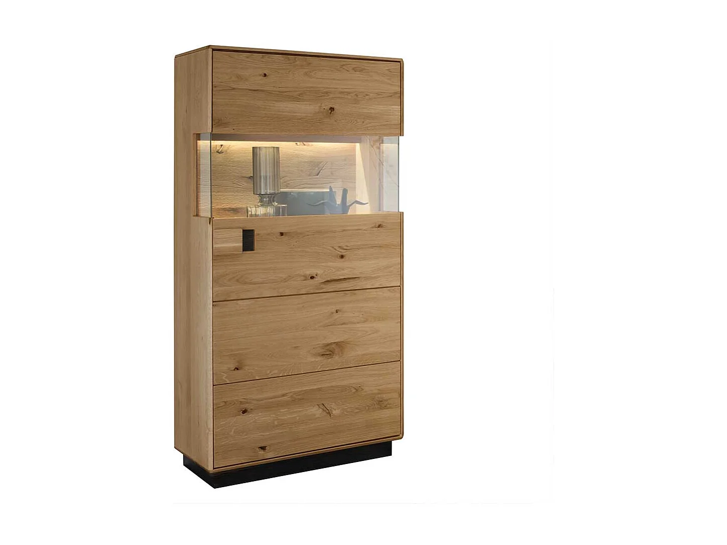 Massive Wohnzimmer Vitrine aus Wildeiche und Eiche LED Beleuchtung