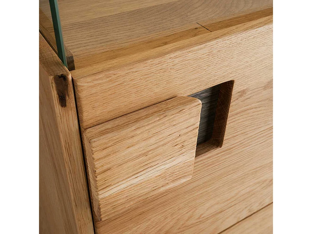 Massive Wohnzimmer Vitrine aus Wildeiche und Eiche LED Beleuchtung